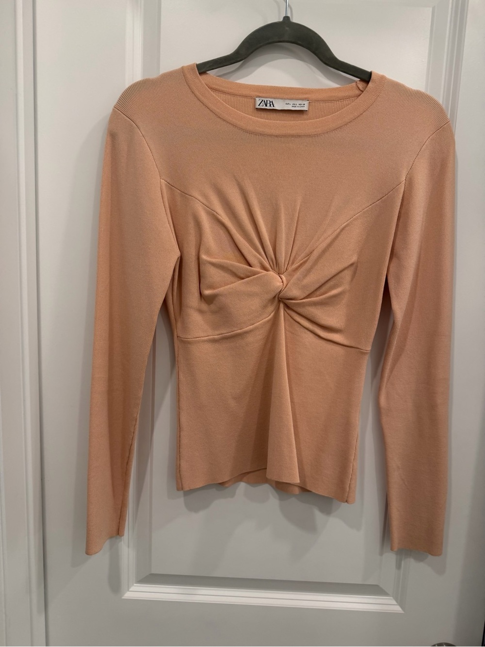 Zara Long-Sleeve Twist Front Top - Peach